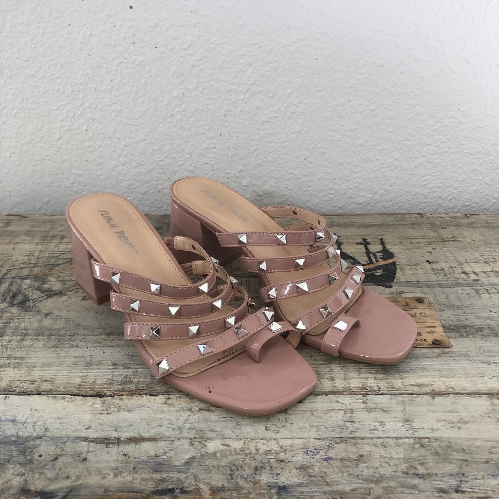 Public Desire Blush Studded Chunk Heels